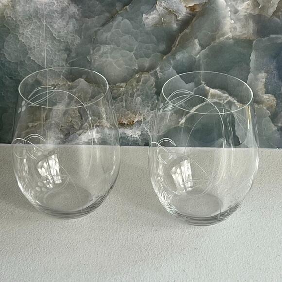 Riedel Etched Floral Stemless Wine Glasses Set of 2 - Picture 1 of 10